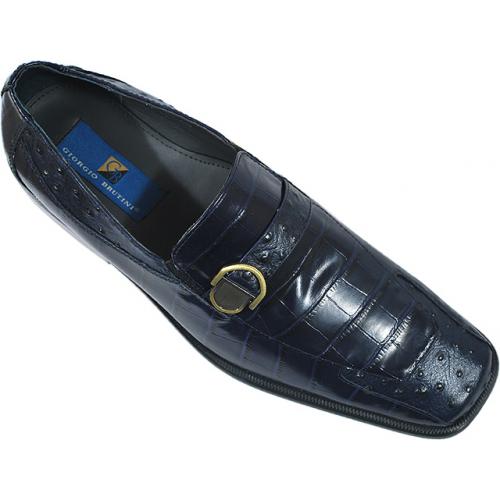Giorgio Brutini Navy Blue Alligator / Ostrich Print Shoes 174163